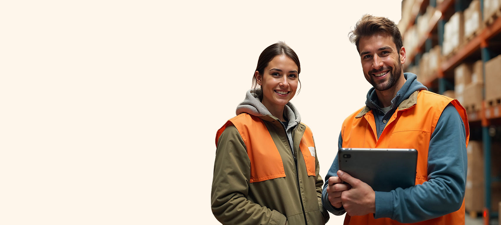 Eine Frau und ein Mann arbeiten mit Tablet in Lagerverwaltung mit SAP Business One