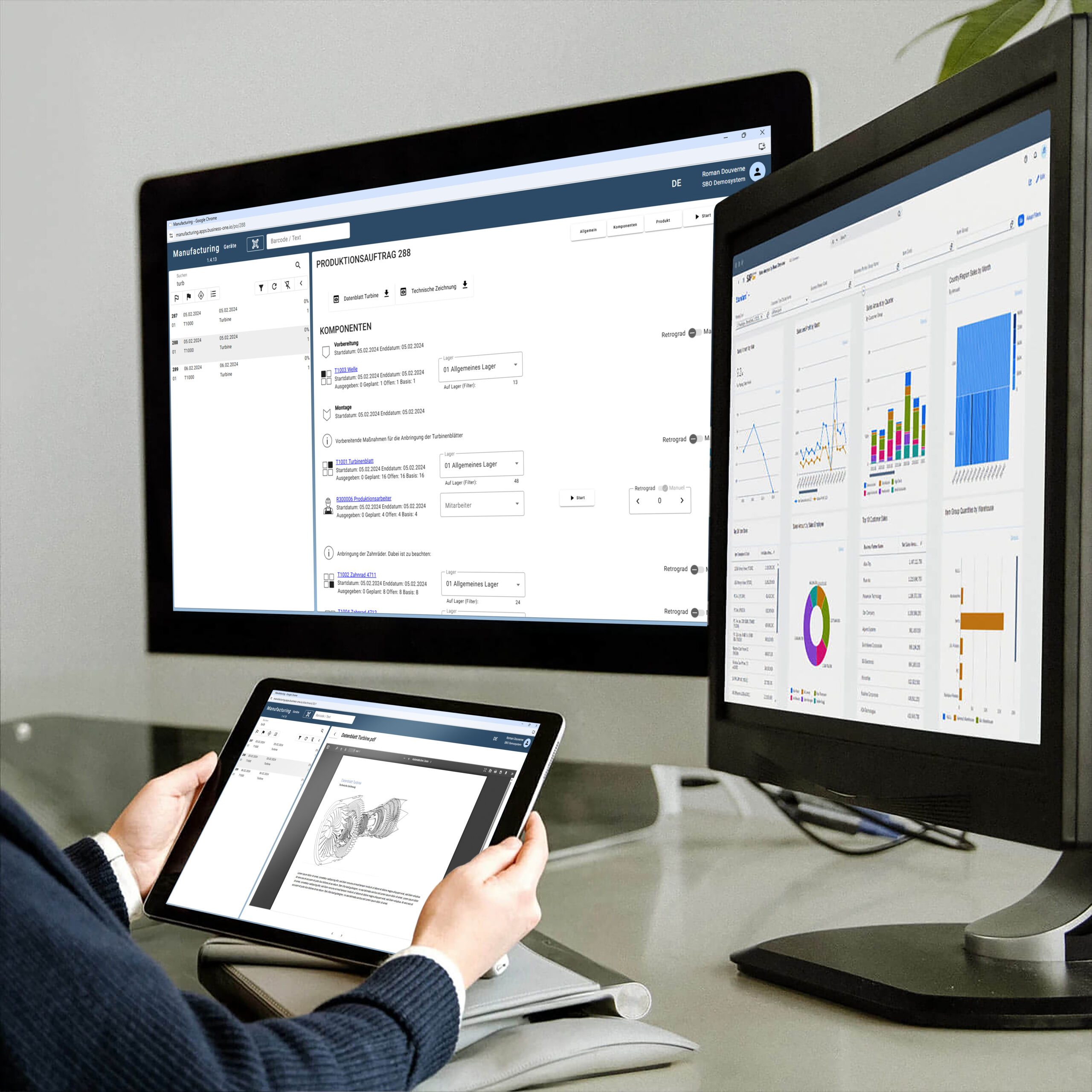 Arbeit mit Web Client von SAP Business One an Monitoren und Tablet